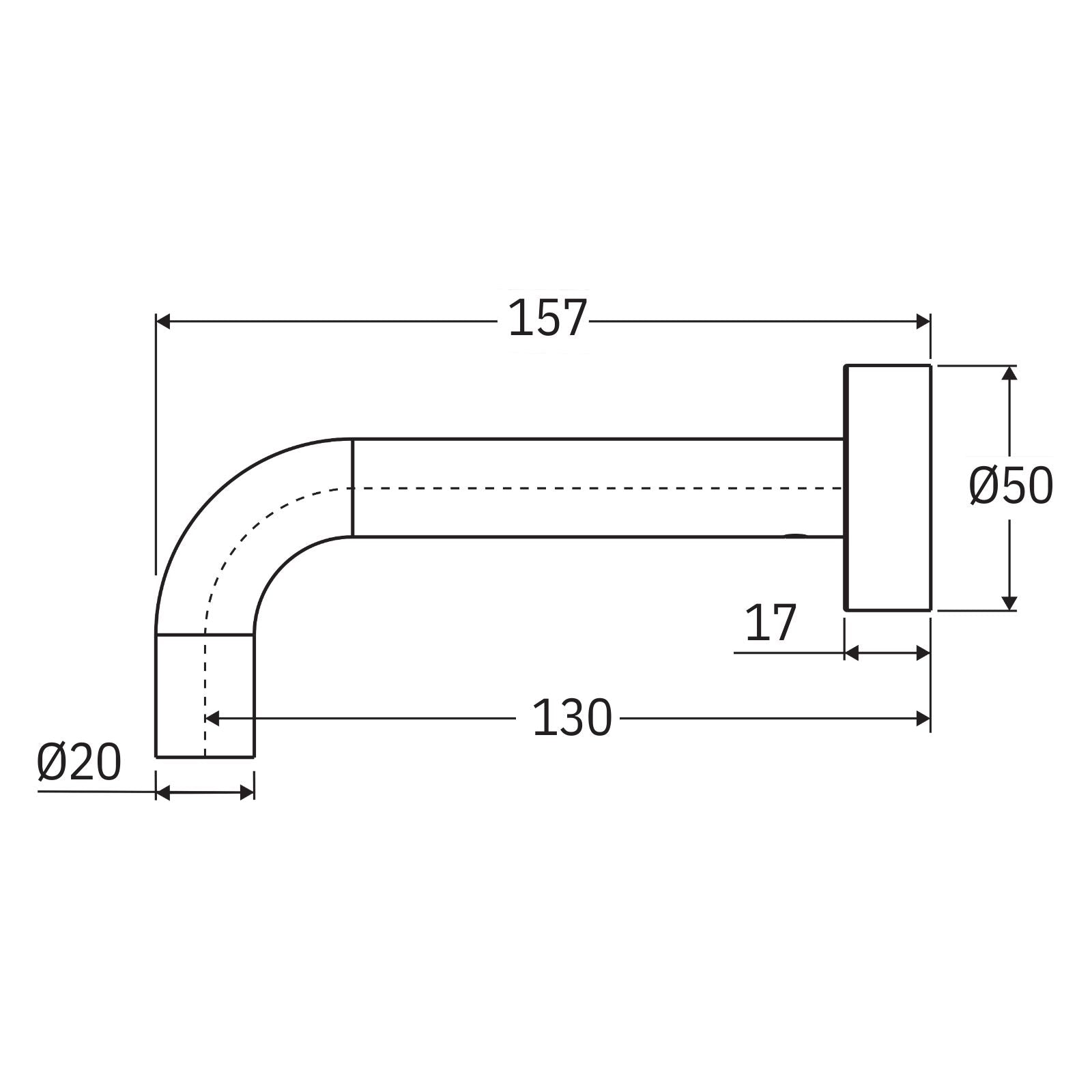 Technical Drawing Fienza Kaya Wall Basin/Bath 130mm Outlet Round Plate Brushed Nickel 228121BN-LF - The Blue Space