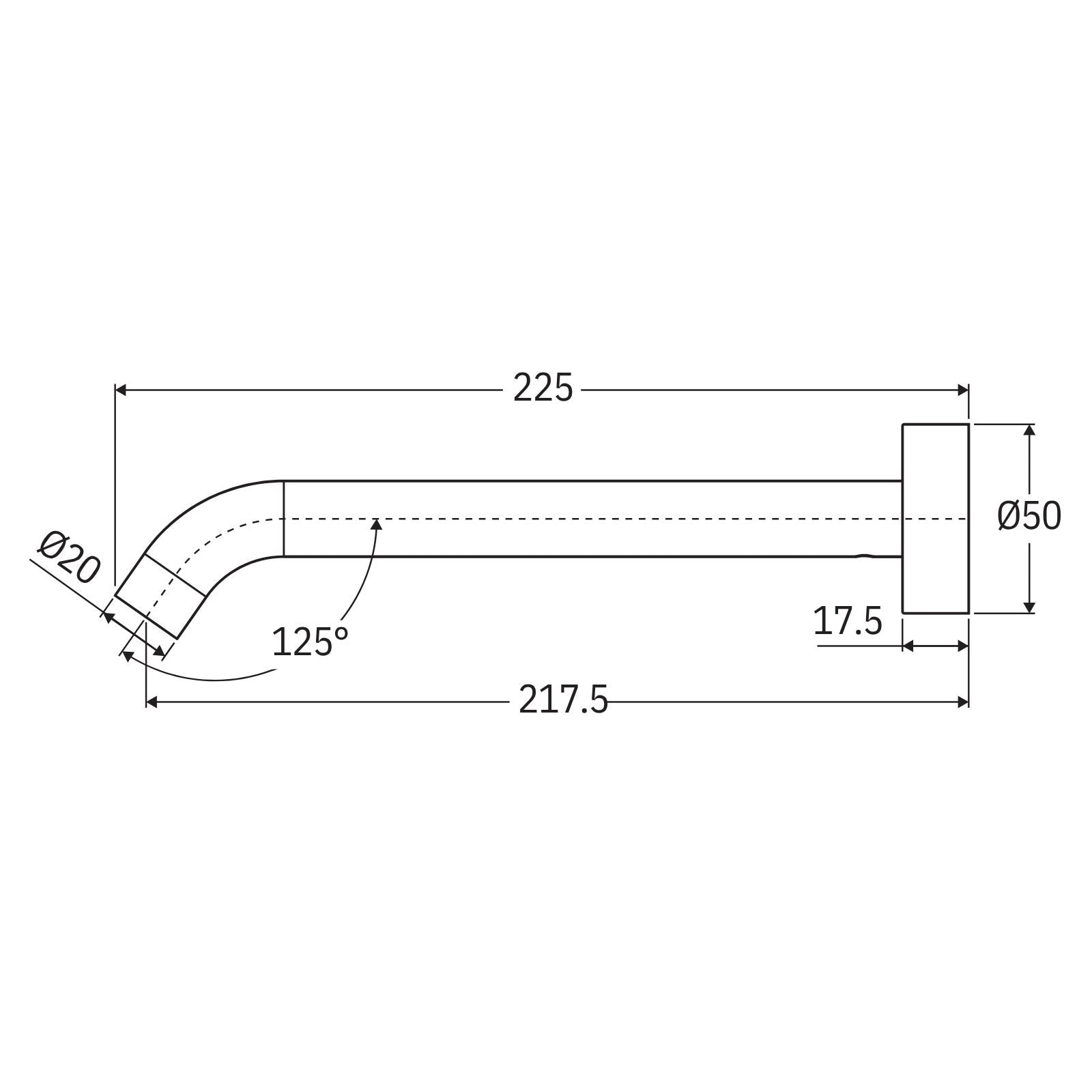 Technical Drawing Fienza Kaya Wall Basin/Bath 220mm Outlet Round Plate Gun Metal 228116GM-LF - The Blue Space