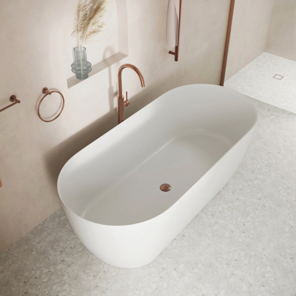 Fienza Nero 1780mm Matte White Stone Bath