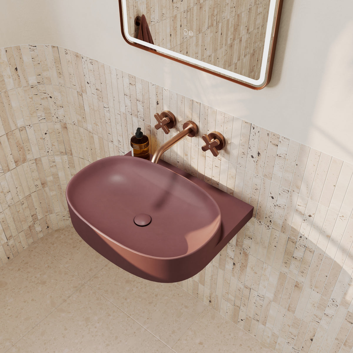 Lifestyle 3 Fienza Paloma Pill Concrete Wall Hung Basin - Mulberry RB145MU