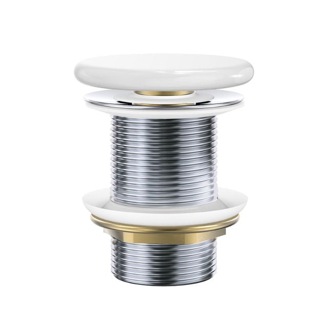 Fienza Pop Up 32mm Non-Overflow Basin Waste Flat Ceramic Cap Gloss White WAS59FGW - The Blue Space