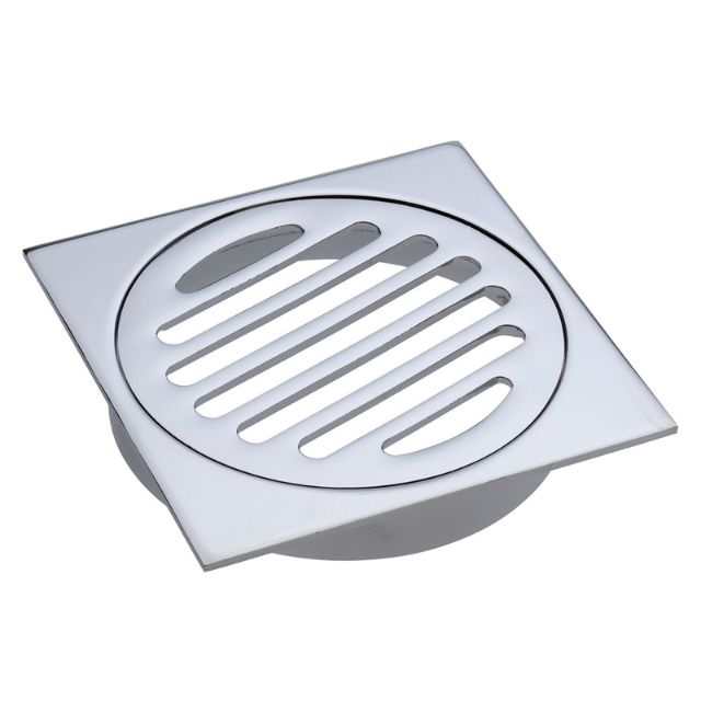 Fienza Square Floor Waste, Round Grate, 100mm Outlet - Chrome