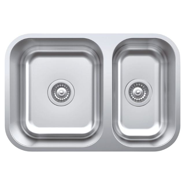 Fienza Tiva 670 Kitchen Sink Double Bowl 25L-13L Top/Undermount NTH 670X450X200mm 68110 - The Blue Space