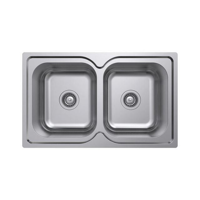 Fienza Tiva 780 Kitchen Sink Double Bowl Topmount 19L-19L NTH 780X480X180mm 68108 - The Blue Space