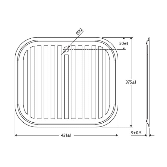 Technical Drawing Fienza Tiva Drainer Tray 431X375mm A14 - The Blue Space