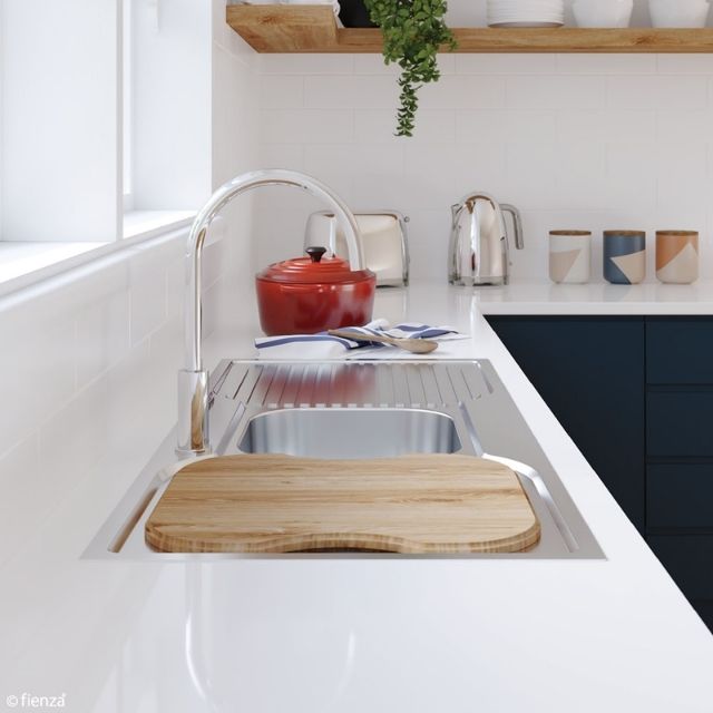 Lifestyle 2 Fienza Tiva Sink Oak Chopping Board 397X347mm A6 - The Blue Space