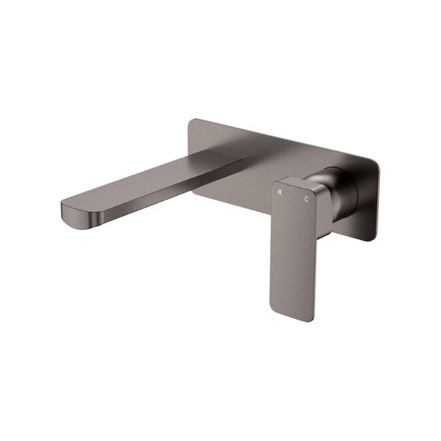 Fienza Tono Basin/Bath Wall Mixer Set 160mm Outlet Large Rectangular Plate Gun Metal