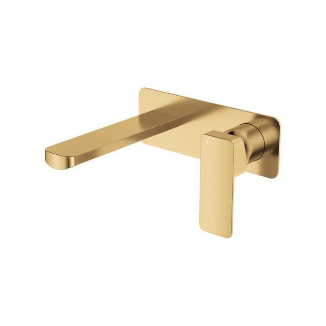 Fienza Tono Basin/Bath Wall Mixer 160mm Outlet Set Large Square Plates Urban Brass 233106UB - The Blue Space