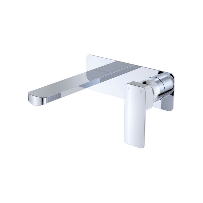 Fienza Tono Basin/Bath Wall Mixer Set 160mm Outlet Large Rectangular Plate Chrome 233106-LF - The Blue Space