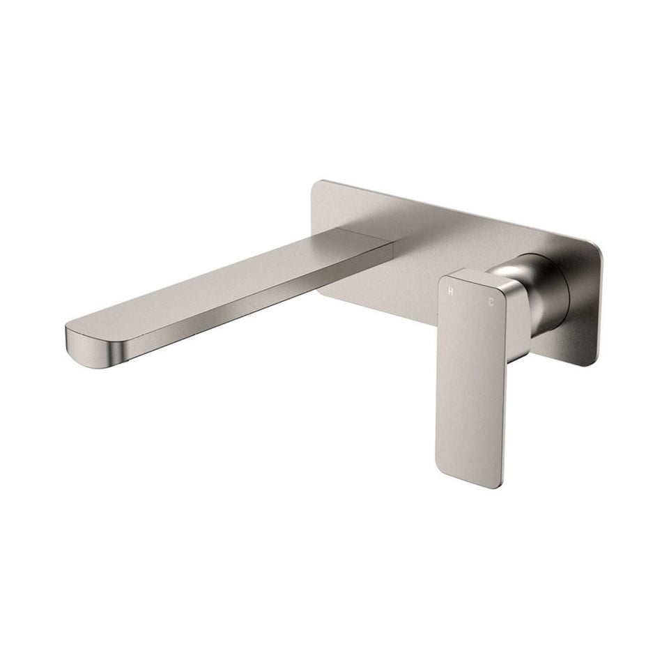 Fienza Tono Basin/Bath Wall Mixer Set 200mm Outlet Large Rectangular Plate Brushed Nickel