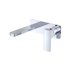 Fienza Tono Basin/Bath Wall Mixer Set 200mm Outlet Large Rectangular Plate Chrome 233106-200-LF - The Blue Space