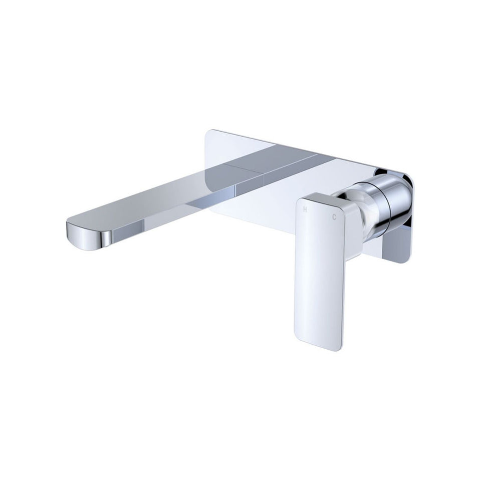 Fienza Tono Basin/Bath Wall Mixer Set 200mm Outlet Large Rectangular Plate Chrome