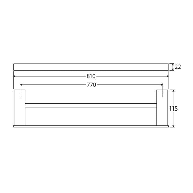 Technical Drawing Fienza Tono Single Towel Rail 810mm Matte Black 85101800MB - The Blue Space