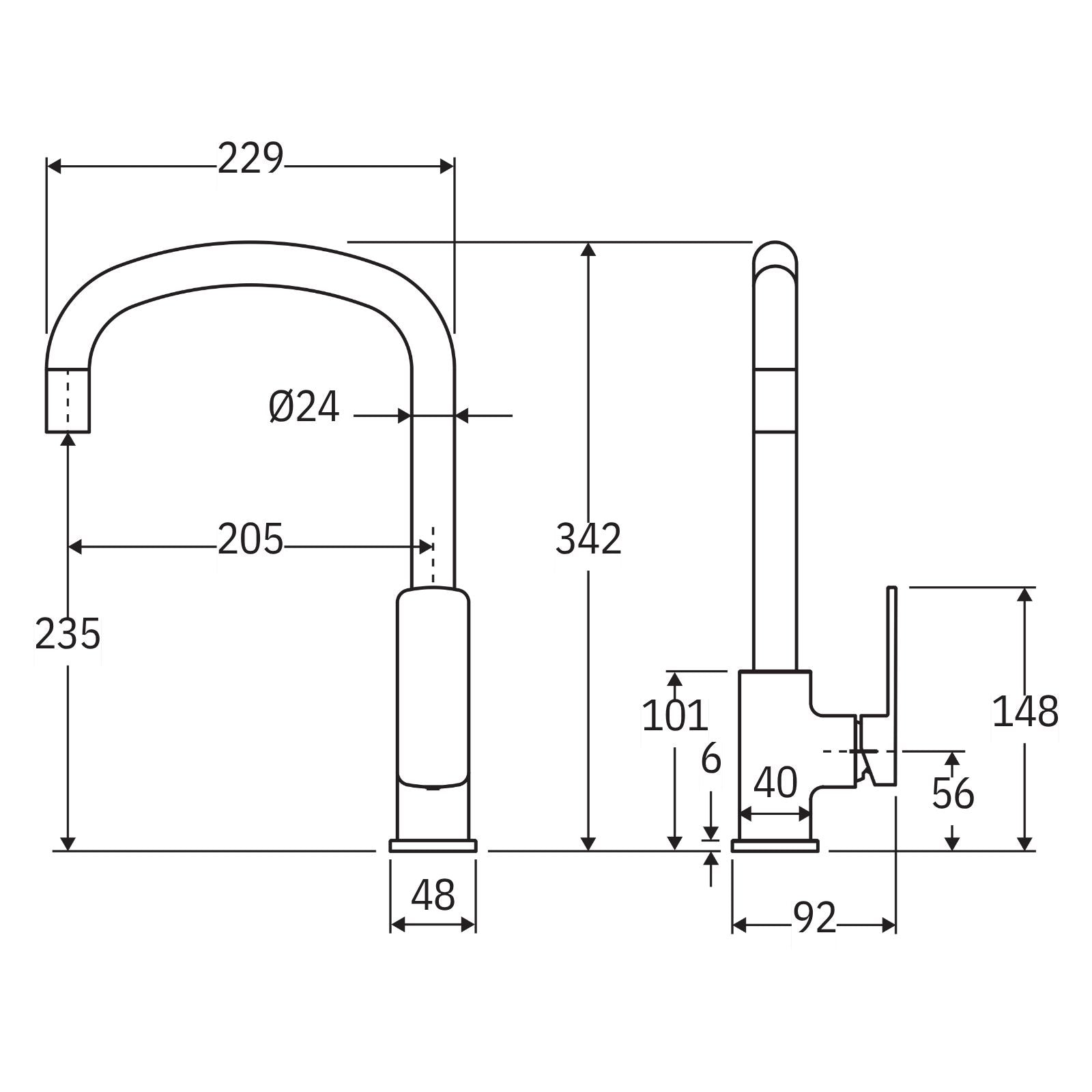 Technical Drawing Fienza Tono Sink Mixer Brushed Nickel 233105BN-LF - The Blue Space
