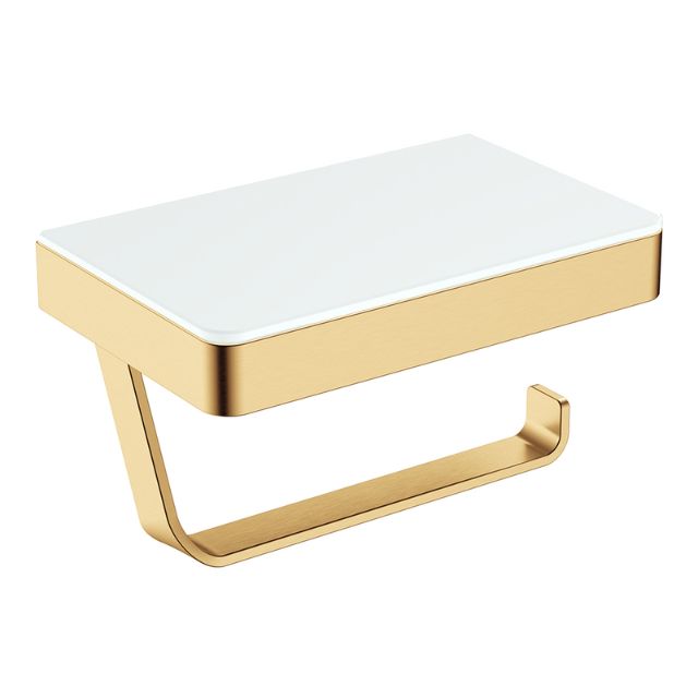 Fienza Tono Toilet Roll Holder With Glass Shelf Urban Brass 85109UB - The Blue Space