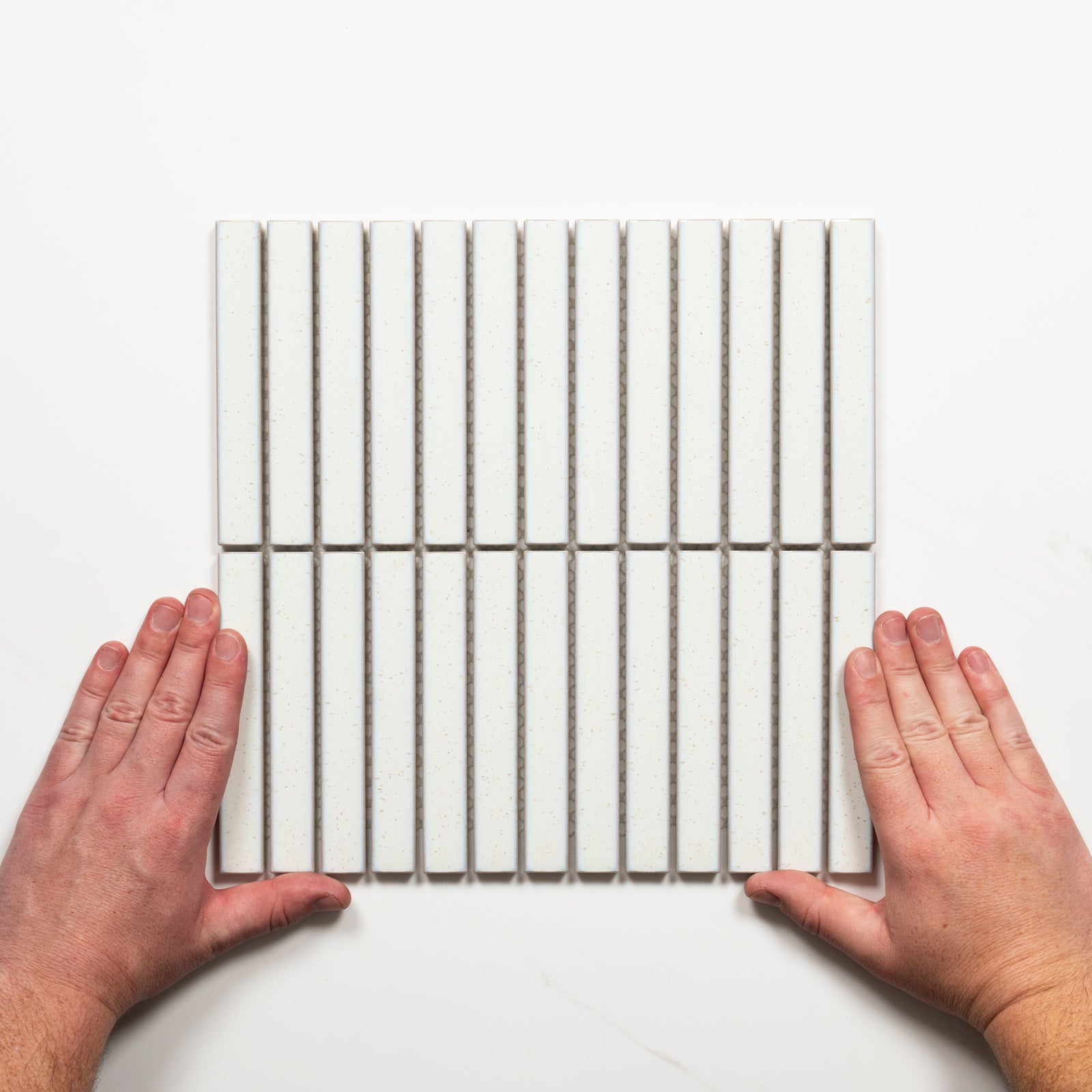 Single With Hand Flute Speckled White Porcelain Finger Mosaic Tile 22×145mm FINLABIGMOS - The Blue Space
