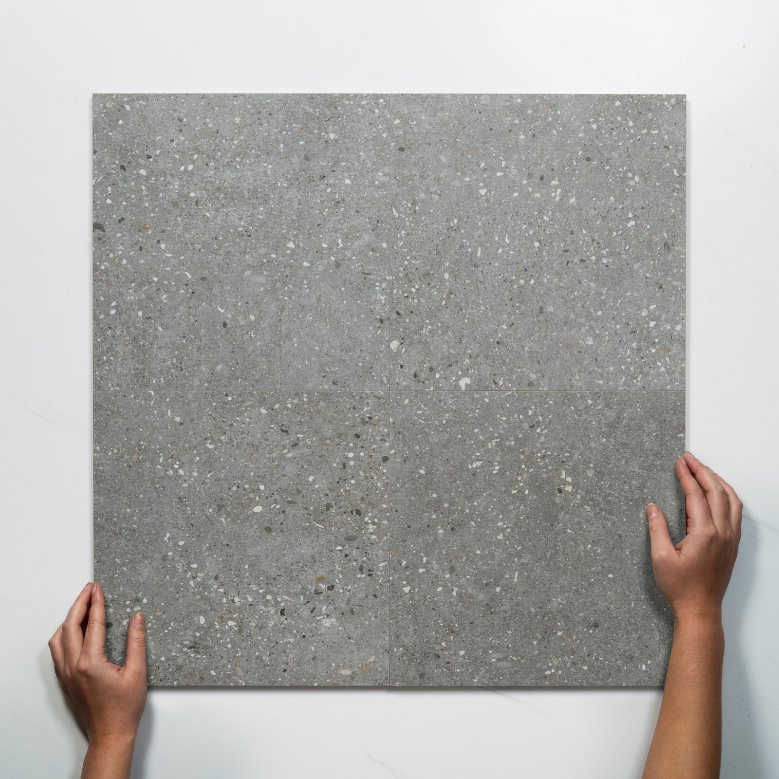 Pattern Lay with Hand Frankie Light Grey Matte Porcelain Tile P3 300 x 300mm FRAPEM1 - The Blue Space