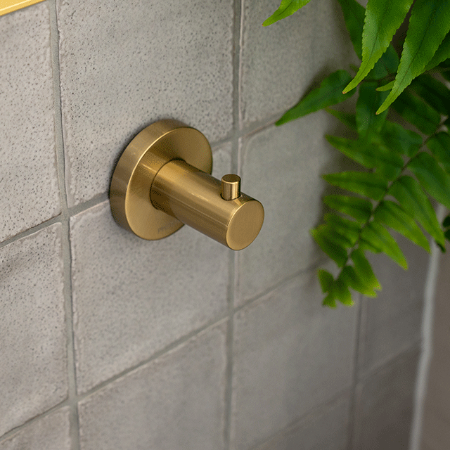 Phoenix Radii Robe Hook Round Plate Brushed Gold