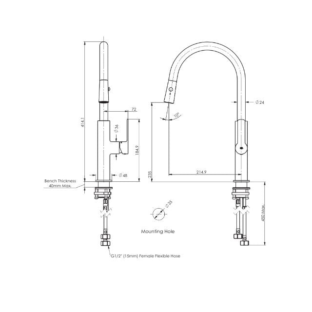 Greens Astro II Pull-Down Sink Mixer Matte Black