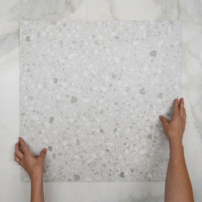 Single with Hand Grey Clio Terrazzo Tile Tech Grip 600 x 600mm Porcelain 66EMPGM - The Blue Space