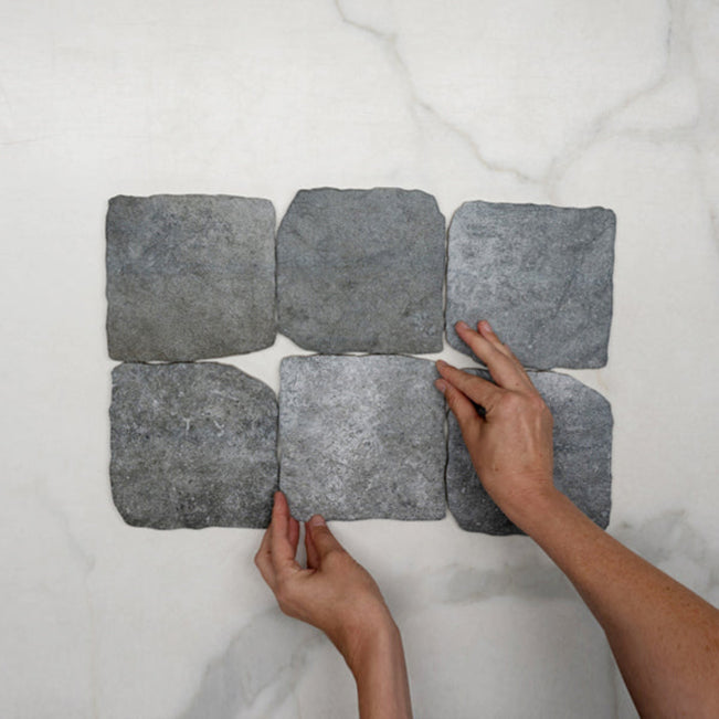 Pattern with Hand Grey Settlers Cobble Stone 150 x 150mm Porcelain 15COUDGM - The Blue Space