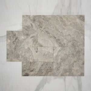 Grey Valerie Travertine Tile P4 Tech Grip Porcelain French Pattern