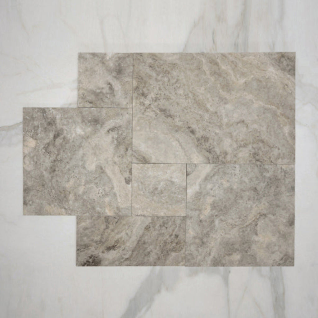 Grey Valerie Travertine Tile P4 Tech Grip Porcelain French Pattern