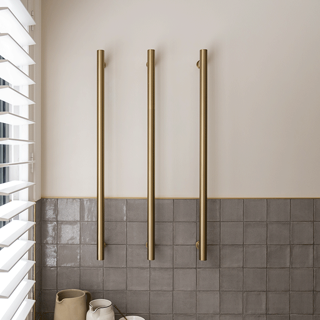 Phoenix Heated Towel Rail Round 800mm - Brushed Gold