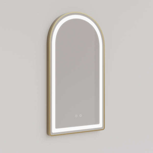 Ingrain Arch Shaped Brushed Gold Framed Frontlit LED Mirror 500mm by 900mm