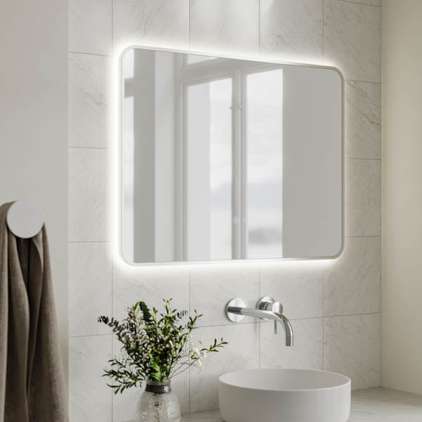 Ingrain Rectangle Brushed Nickel Framed Backlit LED Mirror 600mm by 800mm