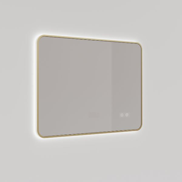 INELM8060-BG | Ingrain 800mm by 600mm Rectangular Backlit Mirror with Touch Sensor and Demister Pad with Brushed Gold Aluminium Frame