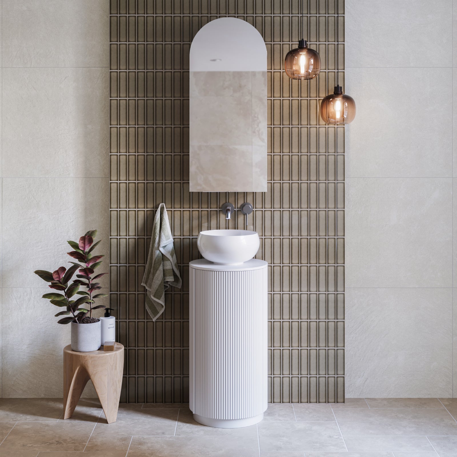 Ingrain Round Fluted Powder Room Vanity 400mm Matte White — The