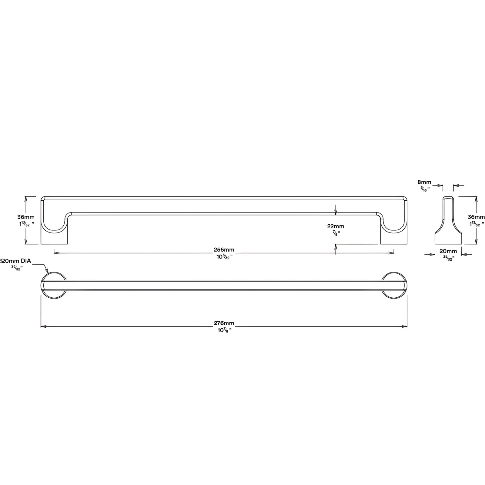 Line Drawing Iver Baltimore 256mm Cabinet Pull Handle Satin Nickel 20909 - The Blue Space