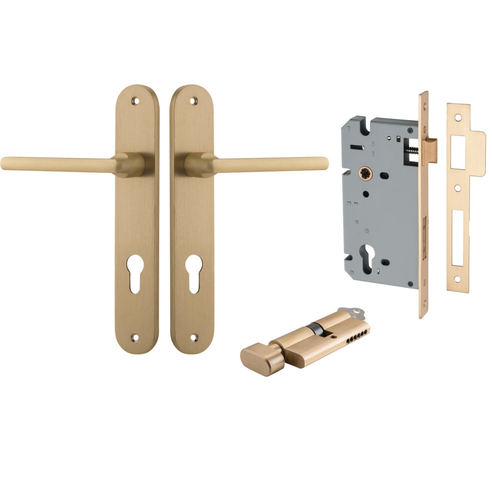Iver Baltimore Lever Oval Backplate Entrance Kit with High Security Lock Brushed Brass