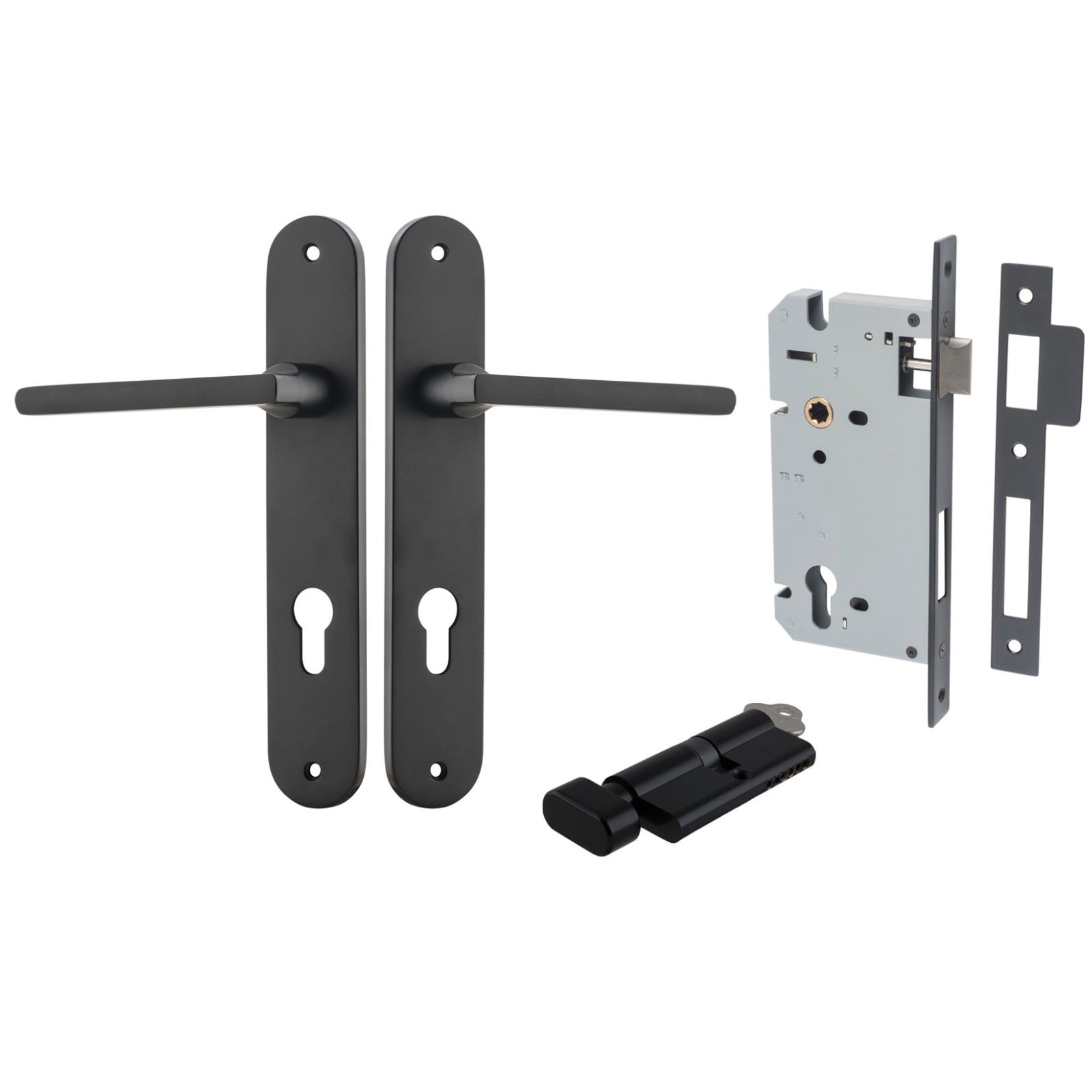 Iver Baltimore Lever Oval Backplate Entrance Kit with High Security Lock Matte Black 12726KENTR60KT - The Blue Space