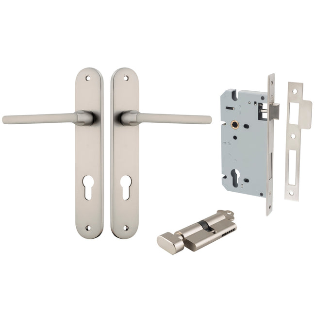 Iver Baltimore Lever Oval Backplate Entrance Kit with High Security Lock Satin Nickel 14726KENTR60KT - The Blue Space