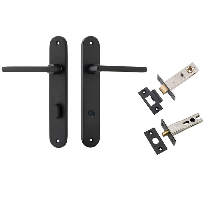 Iver Baltimore Lever Oval Backplate Privacy Kit with Privacy Turn Matte Black 12726KPRIV60 - The Blue Space