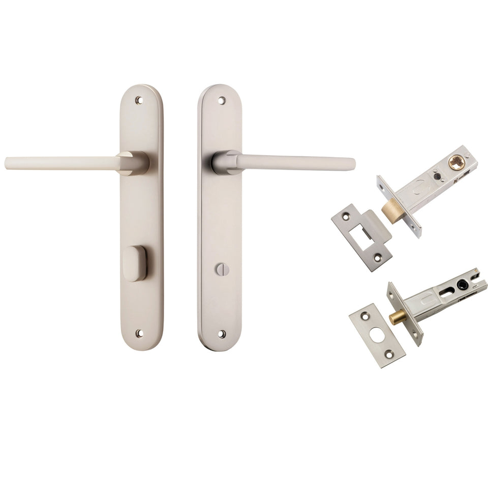 Iver Baltimore Lever Oval Backplate Privacy Kit with Privacy Turn Satin Nickel