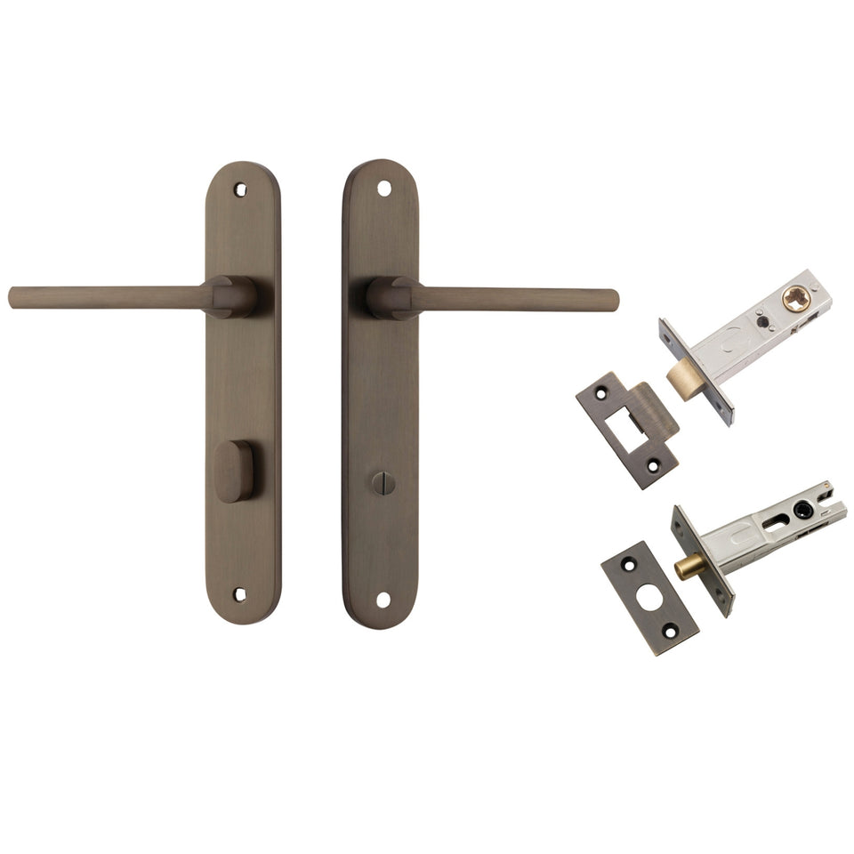 Iver Baltimore Lever Oval Backplate Privacy Kit with Privacy Turn Signature Brass