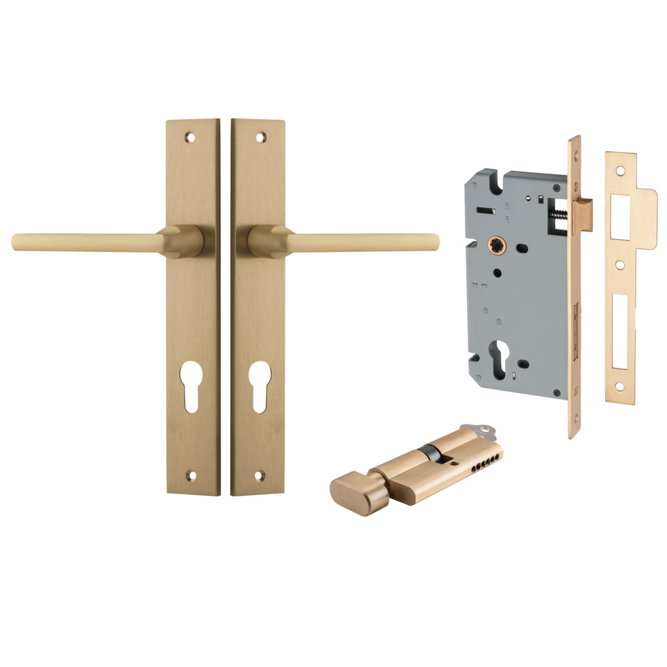 Iver Baltimore Lever Rectangular Backplate Entrance Kit with High Security Lock Brushed Brass