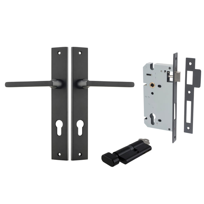 Iver Baltimore Lever Rectangular Backplate Entrance Kit with High Security Lock Matte Black 12702KENTR60KT - The Blue Space
