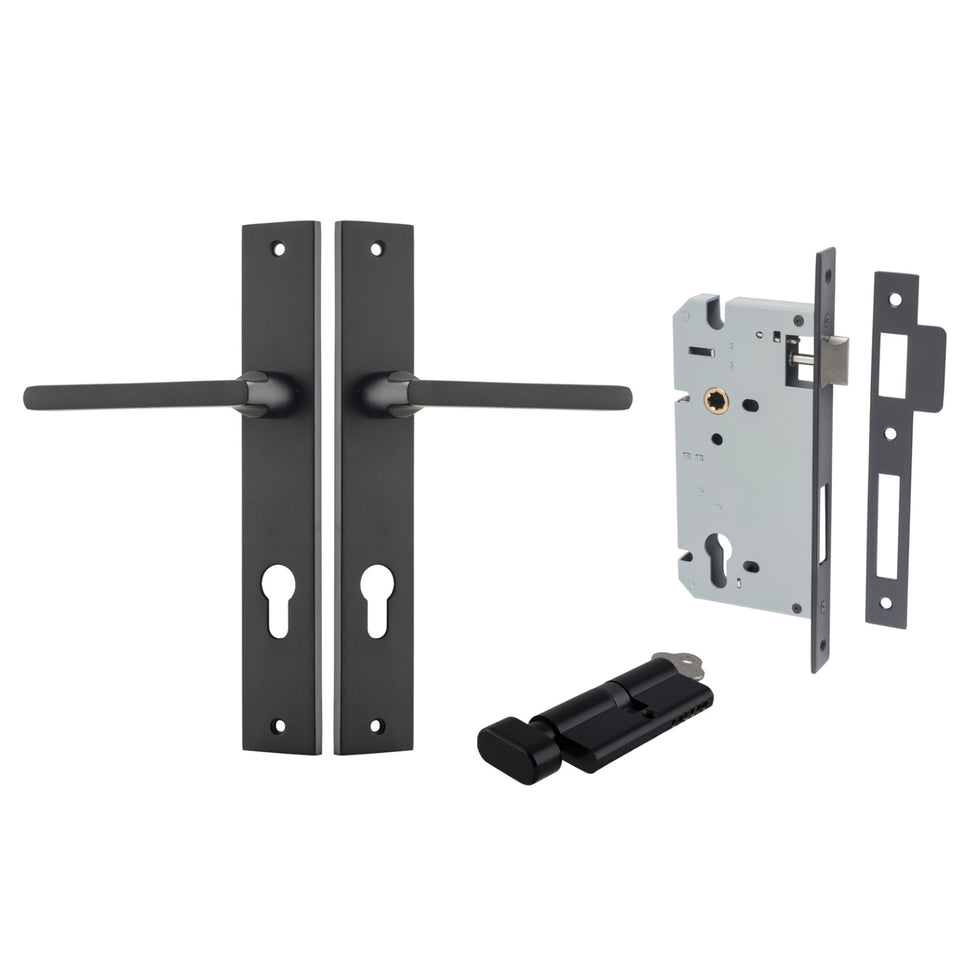 Iver Baltimore Lever Rectangular Backplate Entrance Kit with High Security Lock Matte Black