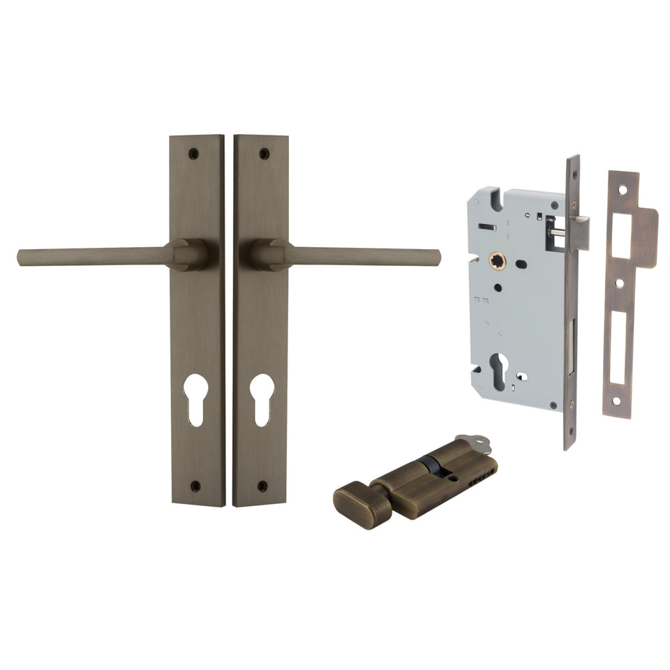 Iver Baltimore Lever Rectangular Backplate Entrance Kit with High Security Lock Signature Brass