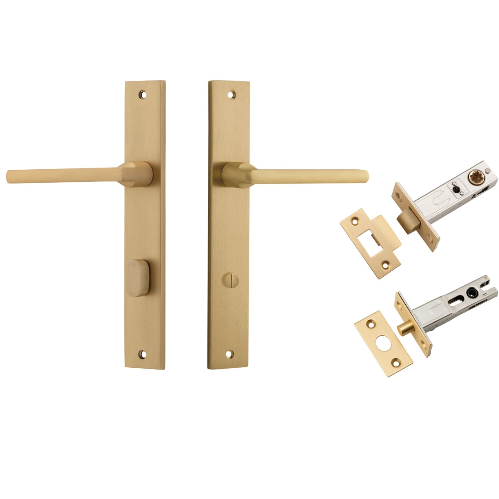 Iver Baltimore Lever Rectangular Backplate Privacy Kit with Privacy Turn Brushed Brass 15702KPRIV60 - The Blue Space