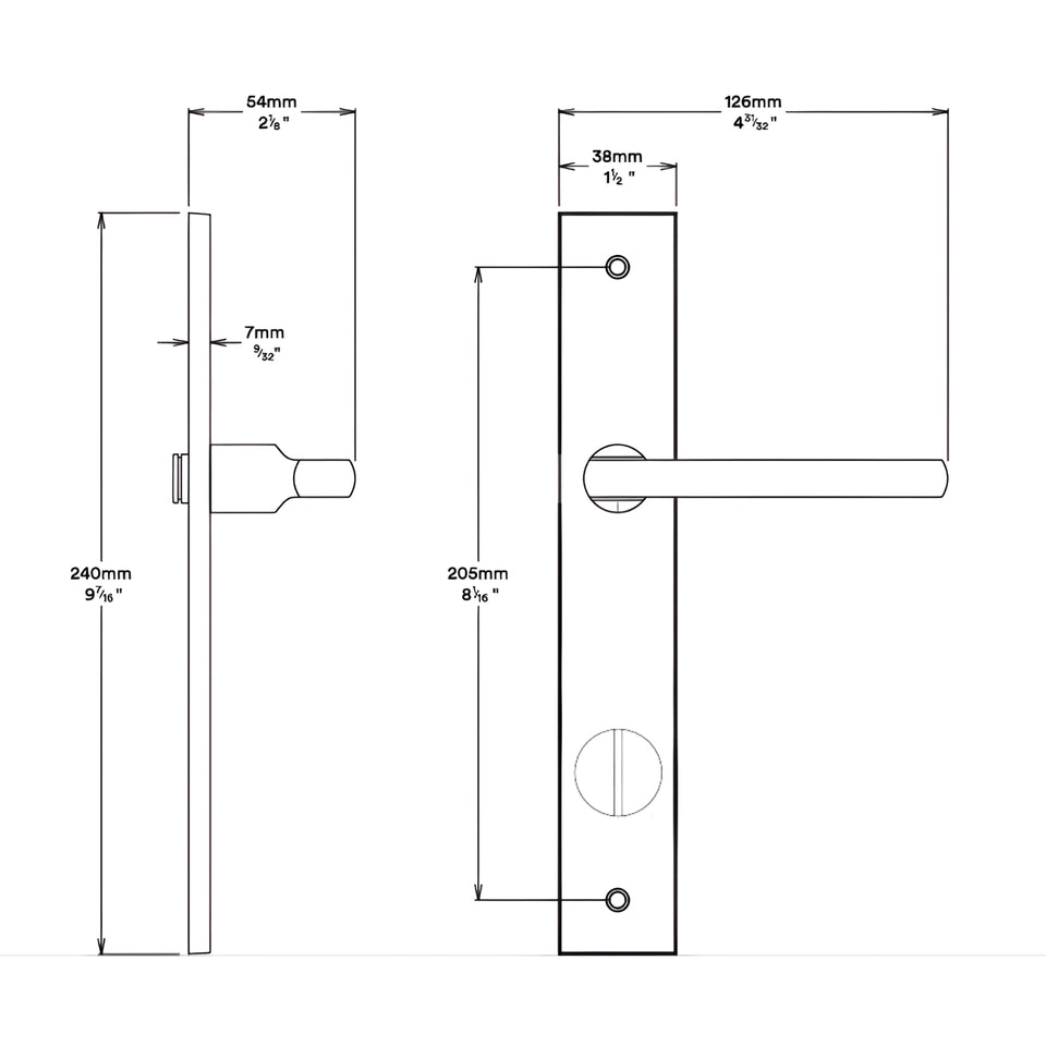 Iver Baltimore Lever Rectangular Backplate Privacy Kit with Privacy Turn Matte Black