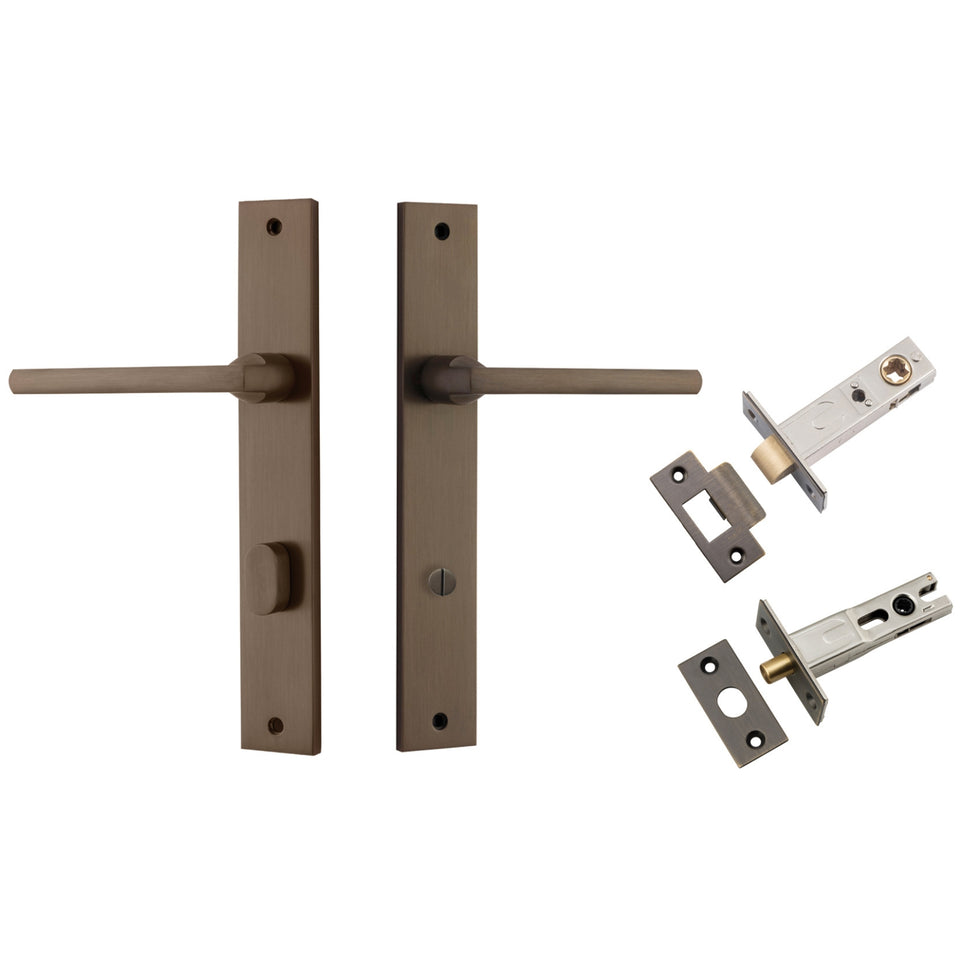 Iver Baltimore Lever Rectangular Backplate Privacy Kit with Privacy Turn Signature Brass