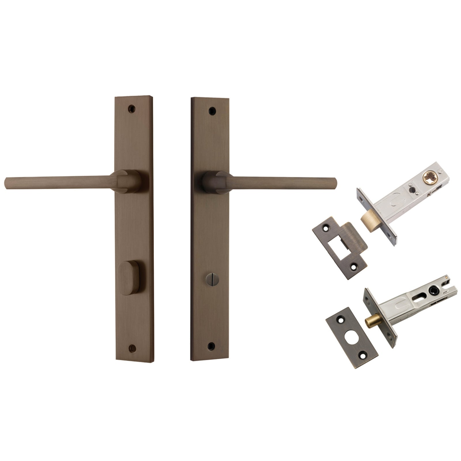 Iver Baltimore Lever Rectangular Backplate Privacy Kit with Privacy Turn Signature Brass 10702KPRIV60 - The Blue Space