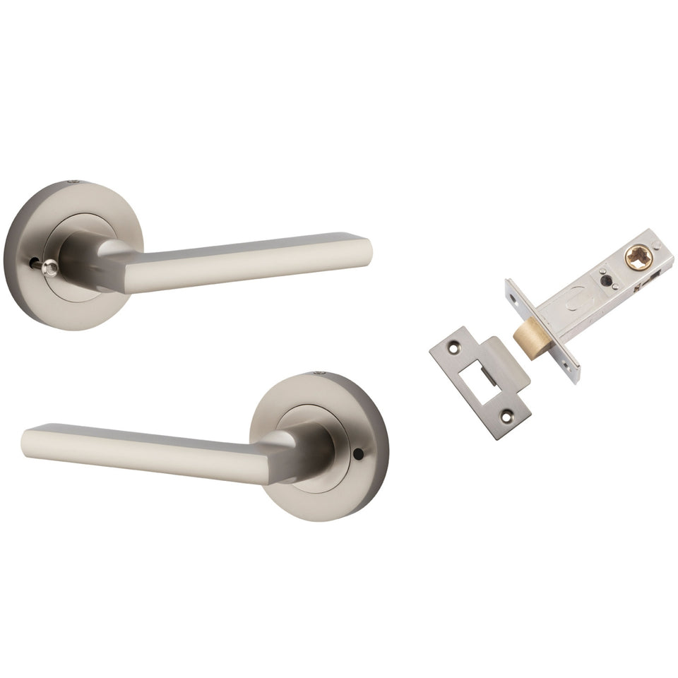 Iver Baltimore Lever Round Rose (Inbuilt Privacy) Satin Nickel