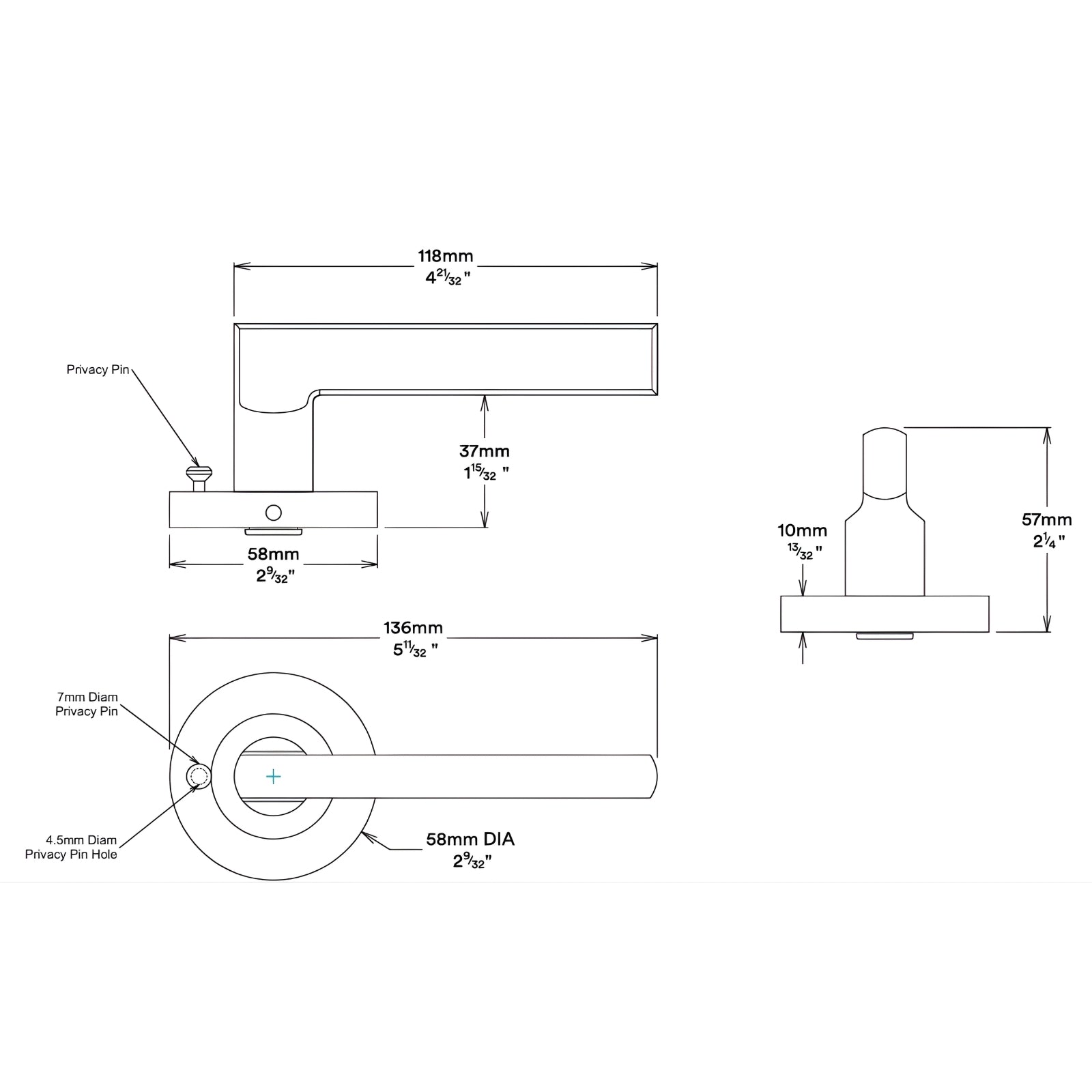 Line Drawing Iver Baltimore Lever Round Rose (Inbuilt Privacy) Signature Brass 9211KIBPRIV60 - The Blue Space