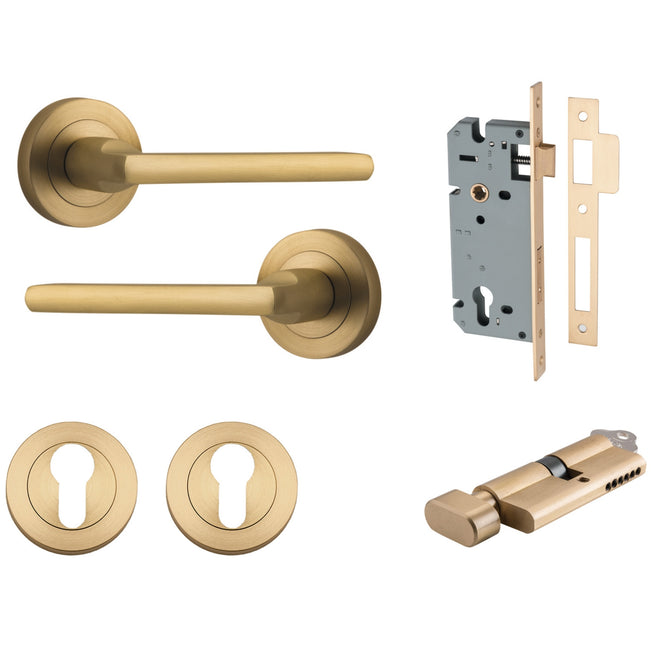 Iver Baltimore Lever Round Rose Entrance Kit with Separate High Security Lock Brushed Brass 9365KENTR60KT - The Blue Space
